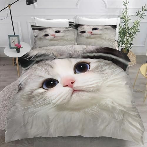 BettwäSche 220x240 SüßE Ragdoll-Katze 3D Druck BettwäSche-Set - Bettbezug 220x240 und 2 Kissenbezug 80x80 cm aus Weiche und Angenehme Mikrofaser mit ReißVerschluss