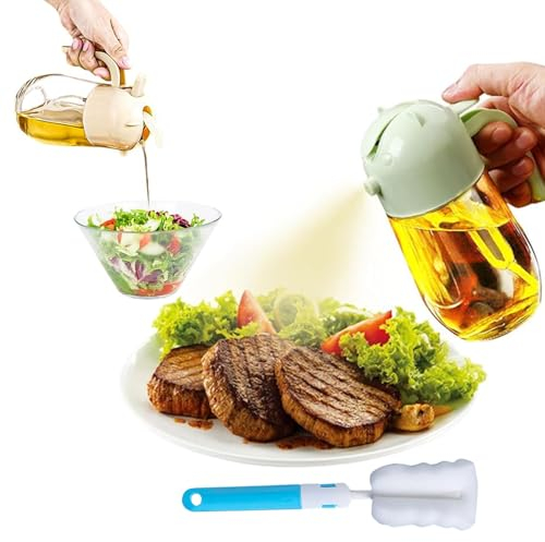 Wondora 2 Piece 2 in 1 Oil Dispenser and Sprayer,Spray Bottle 580 ml, Cooking Oil Soil Dispenser, Leak-Proof Spray and Pour Bottle, With Cleaning Brush, for air Fryer, Baking, Grilling