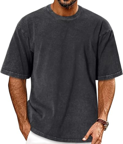 florynova Mens Oversized T Shirt Short Sleeve Crew Neck Summer Tops | acid wash vintage style, soft and breathable cotton, relaxed loose fit cut, fashion streetwear, basic tees for daily wear