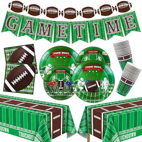 OHOME Football Party Decorations - Superbowl Party Decorations 2025 - Serve 24 - Football Plates Tablecloth Napkins Cups Banner | SuperBowl Party Supplies Favors,Football Accessories Birthday Decor