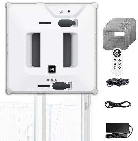 Soflightmok Window Cleaning Robot W/Dual Water Spray, 3000pa Robot Glass Cleaner-Double-Side Water Spray&Remote Contro &Dry & Wet Rubbing&4 Cloth, Smart Window Vacuum For Interior/Exterior,White
