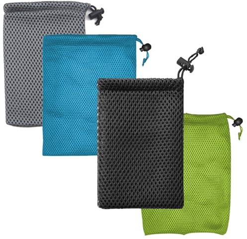 4 Stück Beutel Klein Kordelzug Netzbeutel, Dicke Nylon Mesh Tasche 10x15cm Mesh Tasche Aufbewahrungstasche für Mini Stuff MP3 Ladegerät Kopfhörer Schlüssel Ladegerät Kopfhörer Schlüssel