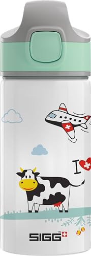Sigg - Alu Trinkflasche Kinder - I love Switzerland - Mit Trinkhalm - Auslaufsicher - Federleicht - BPA-frei - Klimaneutral Zertifiziert - Schule & Sport - I love Switzerland - 0,4L