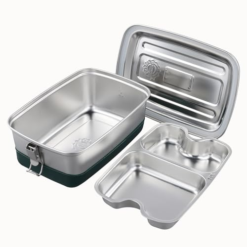 KEILEOHO 2000ML Brotdose Edelstahl mit Fächern, 2 Etagen Lunchbox Metall, 22 x 15,5 x 9 cm Bento Box Edelstahl für Erwachsene, Picknick, Büro