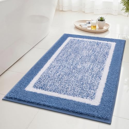 SHACOS Badteppich rutschfeste Badematte Weicher Badezimmerteppich Wasserabsorbierend Duschmatte Maschinenwaschbar Badvorleger für Dusche,Badewanne und Toilette, Blau, 50 x 80 cm