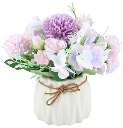 Künstliche Blumen mit Vase, Realistische Hortensien Rosen Seidenblumen Arrangements, Gefälschte Blumen im Topf für Hausdekoration, Hochzeitstisch, Fenster, Wohnzimmer, Schlafzimmer, Büro, Party Deko