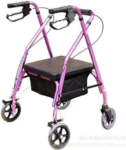 Vikbar lätt rullator med säte och shoppingkorg, 4-hjulig aluminiumrullatorvagn Scooter för äldre och äldre