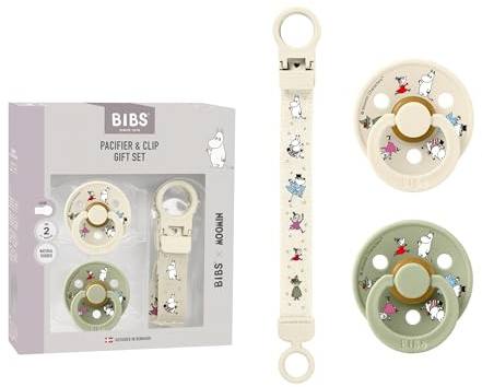 BIBS x Moomin Geschenkset, 6-18 Monate, Ivory/Sage | BIBS x Moomin Kooperation | Abgestimmtes Design | Geschenkfertiges Set | Hergestellt in Dänemark