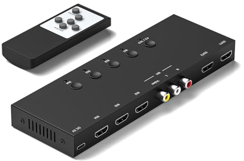 Conmutador HDMI/AV 5 en 1, convertidor 4K-HD MI+1AV a HDMI compatible con HDR y HDCP 2.2 y Full 3D con control remoto IR compatible con Sega/Xbox/PS1/PS2/Nintendo Switch, Xbox, PS5/PS4, Roku, Apple TV