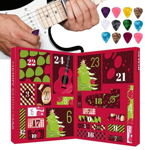Weihnachtskalender Countdown | 24 Tage Gitarrenzubehör Weihnachten Advent,E-Gitarren-Stimmgerät für Bass, Ukulele, Teenager, Musikliebhaber, Spielübungen, Performance-Studio