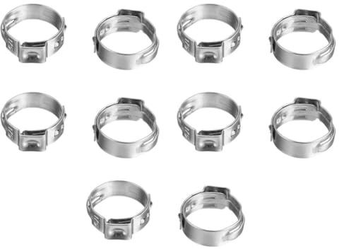 Lawnoval 10 raccordi a crimpare ad anello in acciaio inossidabile, morsetti per tubi a orecchio singolo per tubi da 7-14 mm, compatibili con tubi PEX