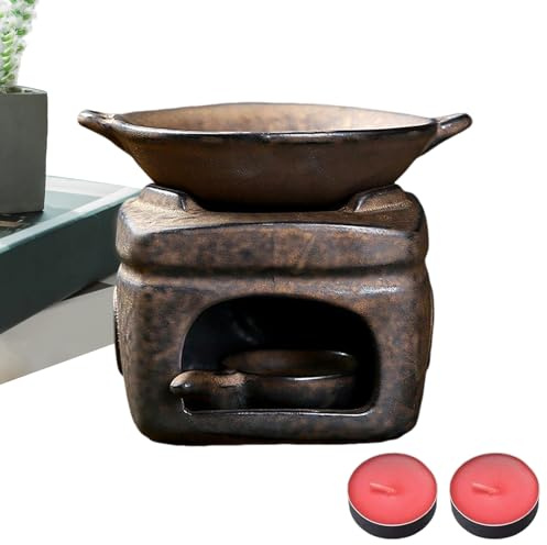 Handgefertigter Aromatherapieofen – Keramik-Ölbrenner, multifunktionaler Duftdiffusor | Elegantes - und Weihrauchheizungsdesign inklusive Kerzenset, für Yoga-Raum, Büro, Schlafzimmer, Meditation