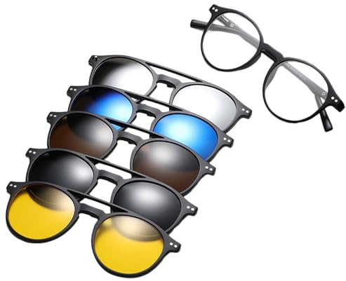 Sonnenbrille Magnetisch für Brillen-Austauschbare polarisierte Clip On Set, Night Driving Gelbe Linsen, Anti-Glare Magnetic Anlage, UV400 Flip-Up Style System| Für Männer Frauen, beige, se beskrivning