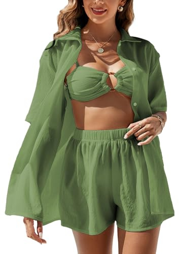 Rayson Traje Verano de Mujer 2 Piezas Casual Conjuntos Camisa de Manga Corta y Pantalones Cortos Ropa de Playa