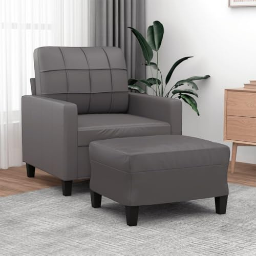 sephironlbb Sessel mit Hocker Grau 60 cm Kunstleder Polstermöbel Wohnzimmer Couch Ottomane Relaxfunktion Zweisitzer Lounge