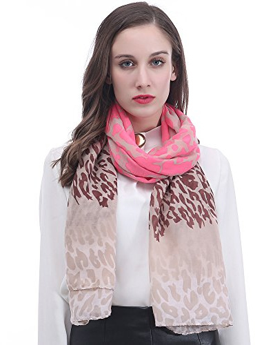 Lina & Lily Damen Schal mit Leopard Neon (Rosa Neon)