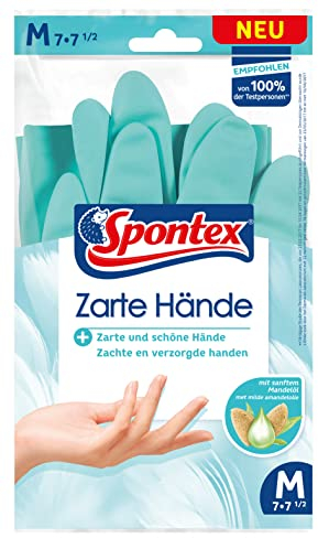 Spontex Zarte Hände, pflegende Haushaltshandschuhe mit sanftem Mandelöl, aus Naturkautschuklatex - Größe M, 1 Paar