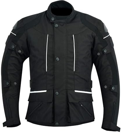 Sterling Sports Mens Black/Grey Black/Red Black/High Viz Textile Motorcycle Motorbike Jacket Waterproof CE Armoured (UK, Alpha, L, Regular, Regular, Black)