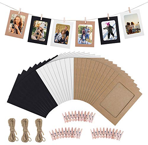HONGXIN-SHOP Papier-Bilderrahmen zum Aufhängen, Album, mit Holzclips und Jute, 30 Stück, 3 Farben