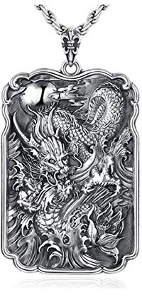 KnSam Kette Herren Vintage Kette Herren Silber 925 Herrschsüchtige Drachen Erkennungsmarke Aus 990 Silber Halskette Punk Gothic Silver Black