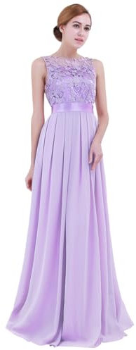 winying Abito da damigella d'onore da donna, vestito maxi senza maniche, pizzo, in chiffon, gonna a pieghe, abito da sera, abito da cocktail Lilla 46