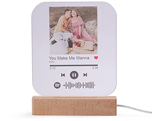 Luz de Noche Foto Spotify Personalizadas con Foto Grabado Lámpara de Noche Placa de Música Escaneable Spotify Vidrio Acrílico Canción Regalo para Novio Mujeres Día San Valentín (Negro)