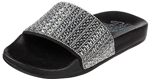 Skechers Damen Pop Ups New Spark slides, Black Canvas Rhinestone Trim, 39 EU