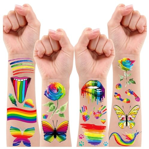 Leesgel Regenbogen Tattoos Kinder, 5 Blatt Rainbow Deko Party Mitgebsel Set | Hautfreundlich Wasserfest, Regenbogen Deko, Party Mitgebsel, Kindergeburtstag, Gastgeschenke, Kindertattoos Aufkleber
