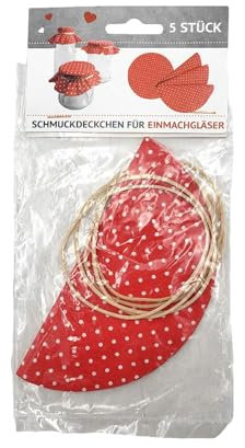 BURI Einmachglas Schmuckdeckchen 5 Stück rund mit Gummi Glashauben Stoffdeckchen
