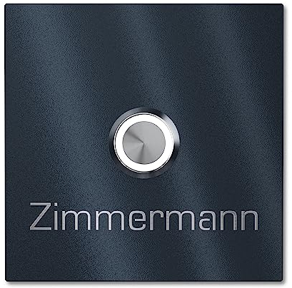 Klingelschild aus V2A Edelstahl mit Gravur von Graviers Design – Pulverbeschichtet in RAL 7016 – LED Klingeltaster – Türklingel – Made in Germany