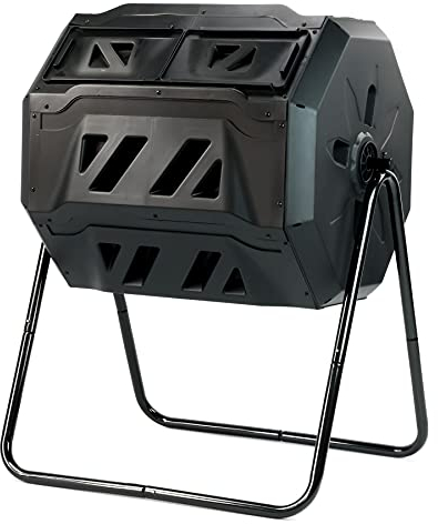 KCT 160L Rotating Garden Compost Tumbler Dual Compartment Tumbling Composter Black