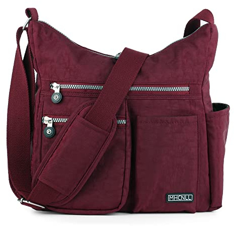 MHCNLL Crossbody väska med stöldskydd RFID-ficka - kvinnor lätt vattentålig handväska, Vinrött, 11.5 x 4.8 x 12