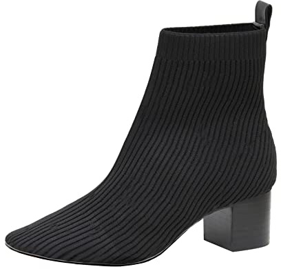 CUSHIONAIRE Neely Sock Booties for Women, Stretch Knit Block Heel Womens Boots with Memory Foam for All-Day Comfort and Style, BLACK 9W