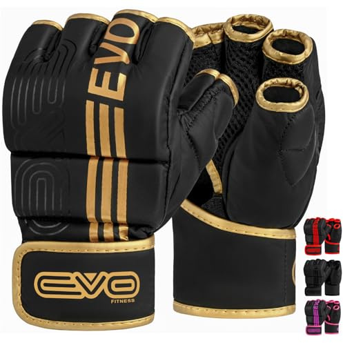 EVO Fitness Gants de MMA Noirs Mats pour Arts Martiaux, Lutte, Combat, Boxe, Combat, Boxe, Sports de Combat, Sac de Frappe UFC, entraînement (Dore, L)