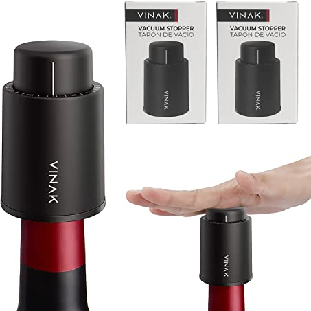 VINAK - (2 PEZZI) Tappovino sottovuoto TIME | Tappo bottiglia vino con pompa sottovuoto | Migliora la conservazione dei vini | Permette di registrare il giorno della chiusura