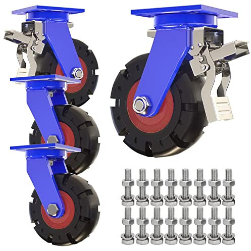 ESOYAWE Vollgummi Lenkrolle 4er Set Durchmesser 150mm 200mm 250mm 300mm Industrie Schwerlastrollen, Schwenkrollen Mit Bremse, Tragfähigkeit 900KG Pro Stielrollen, for Transportplattformen