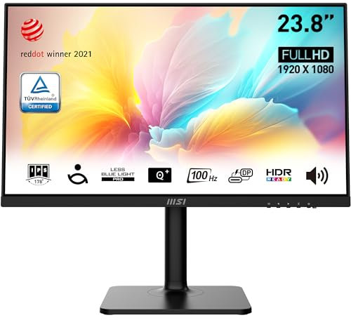 MSI Modern MD2412P Desktop-Monitor 23,8 Zoll (63,8 cm), Full HD – IPS-Panel 1920 x 1080, 100 Hz, Augenkomfort, VESA-Montage, integrierte Lautsprecher, Display-Kit, 4-Fach verstellbar – HDMI 1.4b, USB