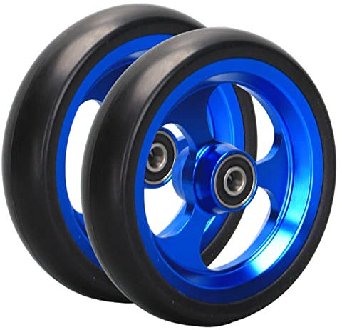 LekLai Ruote Anteriori Di Ricambio da 4 Pollici per Sedia a Rotelle Sportiva, Rotella in Gomma Antiscivolo per Sedie a Rotelle, Mozzi in Alluminio, Cuscinetti da 8 Mm, 2 Pezzi/Blue/100Mm/4In