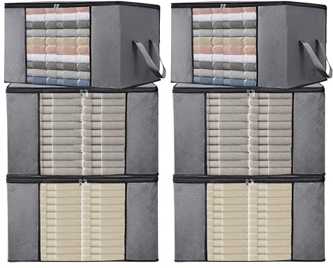 ALPOONS® - Aufbewahrungstasche (60 L 6 er) aus 150 GSM atmungsaktiver Vliesstoff extra dick für die Aufbewahrung Kleidung. Aufbewahrungstasche für Bettdecken, die für Ordnung sorgt im Kleiderchaos.