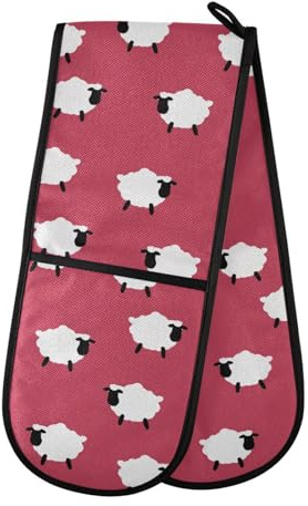 Gants de cuisine doubles en forme de mouton rouge résistant à la chaleur pour barbecue, cuisson, grillades au micro-ondes