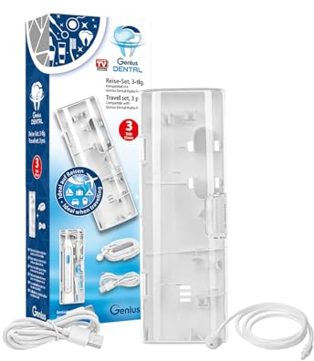 Genius Dental Hydro Fusion Reise-Set 3-tlg. 2in1 Elektrische Zahnbürste inkl. Mundspülung, 3 Modi 5 Wasserdruck Einstellungen, Wiederaufladbare Toothbrush für Zahnpflege, bis 15000 Bewegungen, Weiß