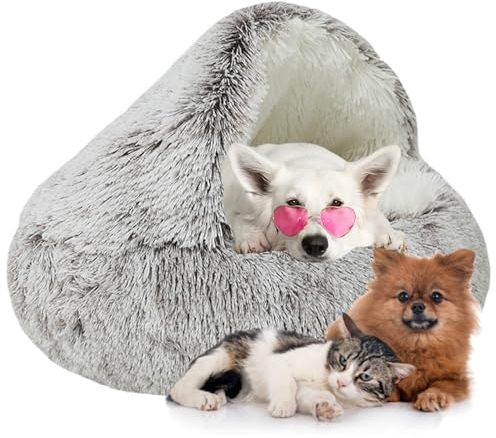 WTZHHK Flauschiges Hundehöhle, Katzenbett Flauschig Anti-Angst-Indoor-Runde Katzenbett - Wasserdichter Boden für Kleine/Mittlere/Große Hunde oder Katzen (Color : Brown, Size : 25.5 65cm)