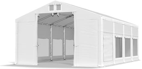 DAS COMPANY Partyzelt 4x8x2,5m Lagerzelt Universalzelt Pavillon mit Moskitonetz Zelt weiß Pavillon Zelt 560g/m² PVC Plane wasserdicht Gartenzelt Winter SD - Festzelt - Gartenpavillon - Gartenhaus