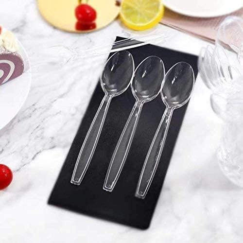 (Pack of 200) Heavy Duty Clear Reusable and Washable Spoons Cutlery Tablespoon Perfect for Parties and Basic Everyday Tableware and Dinnerware