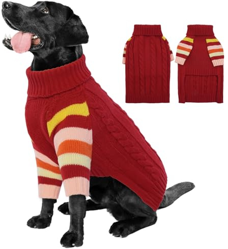 OUOBOB Large Dog Sweater, Turtleneck Pullover with Sleeves, Red, XXXL
