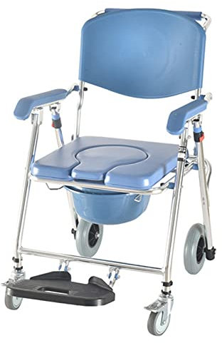CASEGO Tragbarer Transferstuhl, Leichter, Faltbarer Toilettenstuhl aus Aluminium mit Rollen für ältere Menschen mit eingeschränkter Mobilität usw (A)