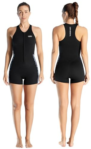 Women Neoprene Wetsuit, Sleeveless Wetsuits for Women, 2mm Diving Shorty Suit with Front Zipper for Swimming Diving Snorkeling Water Sport(L,Black)