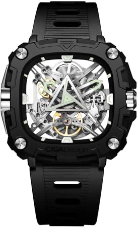 CIGA Design Reloj mecánico automático – Serie X Eye of Horus Reloj de Pulsera para Hombre, Estilo Esqueleto, Caja biocerámica con Correas de Silicona, Plata, Moderno