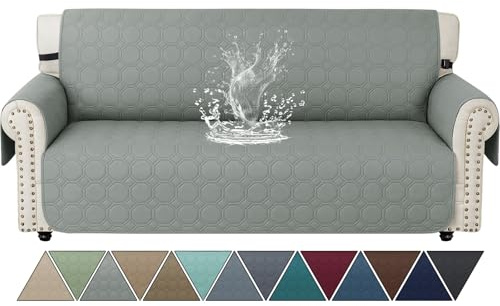 Ystyle Sofa Überzug 3 Sitzer Mit Armlehnen, Sofabezug Wasserdicht, Wohnzimmer Antirutsch Sofaschoner, Kratzfester Couch Überzug Für Haustiere, Katzen, Hunde, Spielende Kinder, Hellgrau