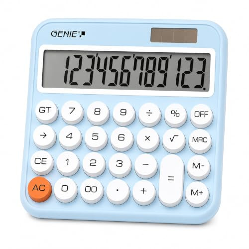 GENIE 612 Tischrechner, Solar & Batterie, 12-stelliger Taschenrechner | Komfortable Bedienung mit großem Display sowie Prozent- und Wurzelfunktion für zahlreiche Anwendungen